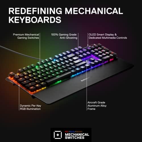 SteelSeries Apex 7 Mechanical Gaming Keyboard – OLED Smart Display – USB Passthrough and Media Controls – Tactile and Clicky – RGB Backlit (Blue Switch) - Image 3