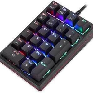 MOTOSPEED Macro Mechanical Numeric Keypad USB Wired 21 Keys Mini Numpad Portable Keypad RGB Backlight Gaming Keypad Extended Layout for Cashier(Fully Programmable Keys)