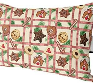 Funy Decor Outdoor Waterproof Lumbar Pillow Gingerbread Man Cookies Lounge Chair Pillow Farmhouse Plaid Stripes Head Resting Pillow with Adjustable Strap for Patio Recliner Office Car Seat Sofa 1 Pc