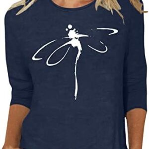 Womens Dragonfly Tops for Women 2023 Casual Dressy Shirts Fashion Slim Fit Crewneck 3/4 Sleeve Blouses Cute Tees