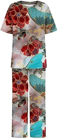 Women's 2023 Summer Casual Loose Fitting Cotton Linen Printed Short Sleeved Shirt Set Casual Two-Piece Set - Image 4