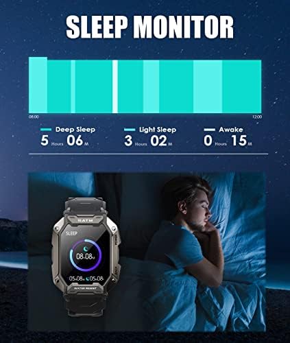 Military Smart Watch for Men Outdoor Tactical Sports Watch 5ATM Waterproof Rugged 1.71 Inch HD Big Screen Fitness Tracker Heart Rate Sleep Monitor Smartwatch Compatible with Android iPhone Samsung - Image 9