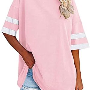 MRGIINRI Womens Oversized Tees 2023 Dressy Casual Loose T Shirts Half Sleeve Crew Neck Shirts Summer Color Block Tunic Tops