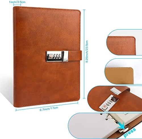 Password Book with Alphabetical Tabs and Combination Lock, 302 Pages Leatherette Hardcover Internet Address Keeper Logbook, Refillable Pages, 576 Entries Large Print for Seniors Home Office, A5 - Image 2