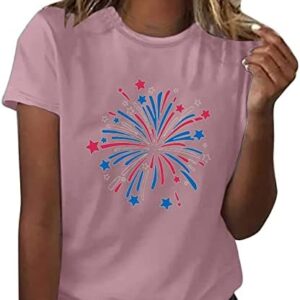 jsarle 4th of July Outfit Casual Dressy American Flag Tops Short Sleeve Crew Neck T-Shirts Memorial Day Tee Shirts Blouse