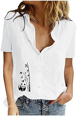 Cotton Tops for Women Summer Dressy Button Down Shirts Short Sleeve Tees Trendy Floral Lightweight Loose Fit Tops
