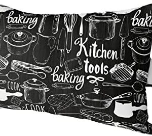 Funy Decor Outdoor Waterproof Lumbar Pillow Kitchen Tools Lounge Chair Pillow Kitchen Utensils Pots Pans Spoon Fork Head Resting Pillow with Adjustable Strap for Patio Recliner Car Seat Sofa 1 Pc