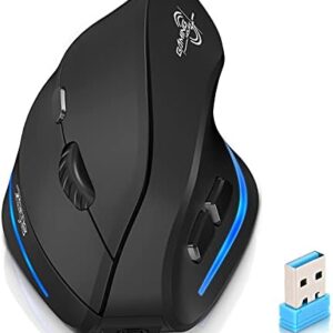 Wireless Ergonomic Mouse, Vertical Bluetooth Mouse 3 Device Connection (Bluetooth 5.0 + 5.0 + USB) with Adjustable 3 DPI 2400/1600/1000 Rechargeable Optical Ergo Mice for PC Laptop iPad Mac Windows