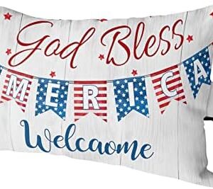 Funy Decor Outdoor Waterproof Lumbar Pillow American Banner Flag Lounge Chair Pillow Wood Grain Head Resting Pillow with Adjustable Strap for Patio Recliner Office Car Seat Sofa 1 Pc