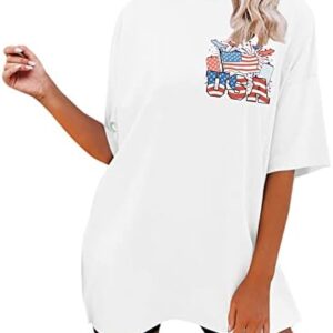 jsarle Drop Shoulder Tops for Women Hide Belly Fat 4th of July Tunic Drop Sleeve V Neck T-Shirts Independence Day Blouse