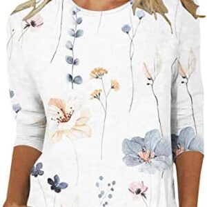 Womens 2023 Summer Tops Dressy Casual Shirts Blouses 3/4 Sleeve Crewneck Solid Tshirts Dressy Business Cute Tunic