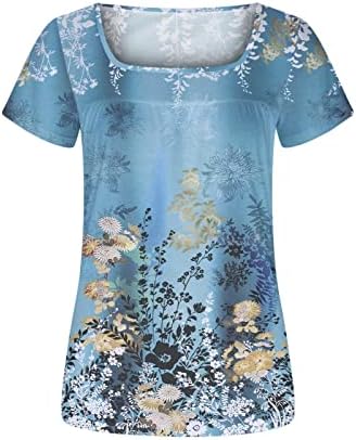 Womens Summer Tops Hide Belly Fat Shirts 2023 Casual Dressy Square Neck Blouses Floral Plus Size T-Shirts Cute Tunic - Image 4