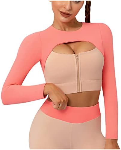 Mittory Women's Patchwork Color Sports Zipper Yoga Suit Running Back Long-Sleeved Round Neck Top/Shirts