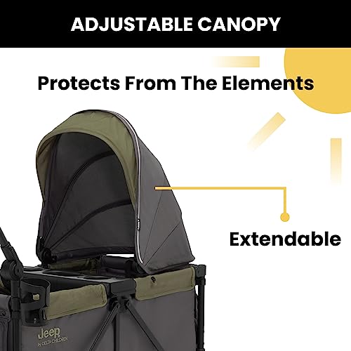 Jeep Sport All-Terrain Stroller Wagon by Delta Children - Includes Canopy, Parent Organizer, Adjustable Handlebar, Snack Tray & Cup Holders, Grey/Olive Green - Image 5