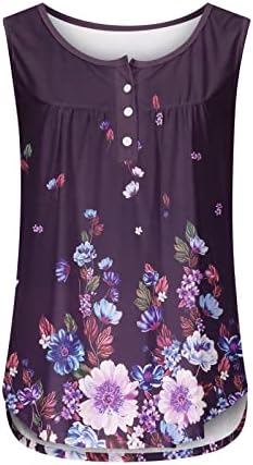 Summer Women Flowy Tank Tops Button V Neck Sleeveless Blouse Floral Print Pleated Ruffle Vest Shirts Henley Tops - Image 4