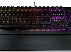 ROCCAT Pyro Mechanical PC Gaming Keyboard, RGB Lighting, AIMO Illumination, Wired Computer Keyboard, Detachable Wrist/Palm Rest, Linear Feel Red Switches, Brushed Aluminum Top Plate, Black