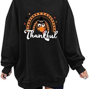 Thanksgiving Hoodies Sweatshirt Women Fleece Graphic Print Lantern Sleeve Loose Pullover Available in Plus Size Tops
