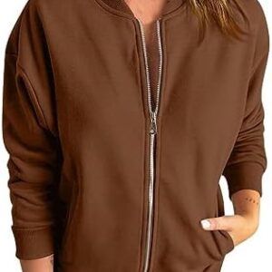 Going Out Tops for Women 2023 Casual Dressy Zip Up Long Sleeve Bomber Jacket Trendy Short Outwear Lightweight Coats