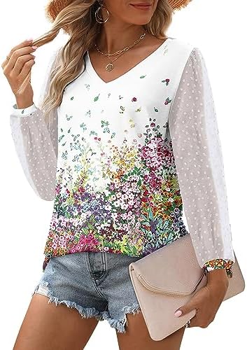 Womens Fall Tops V Neck Lace Sleeve Blouses Fashion Plus Size Fashion Floral Casual Dressy T Shirts Elegant Pullover - Image 4