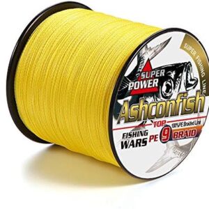 Ashconfish Braided Fishing Line- 9 Strands Super Strong PE Fishing Wire-Abrasion Resistant - Zero Stretch-Small Diameter-Multiple Colors, 1000M/1093Yds-1500M/1640Yds-2000M/2187Yds -6lb 8lb to 100lb