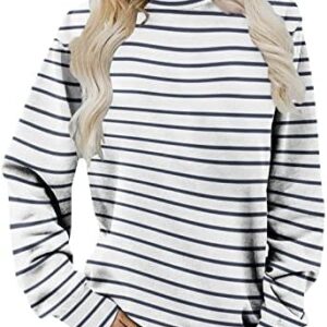 2022 Fall Winter Shirts for Women Dressy Casual Long Sleeve Striped Pullover Cute Loose Fit Crewneck Tunic Tops