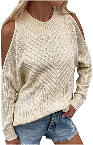 jsarle Womens Cropped Sweater Classic-Fit Lightweight Crewneck Off Shoulder Long Sleeve Knitted Pullover Jumper Tops Outwear