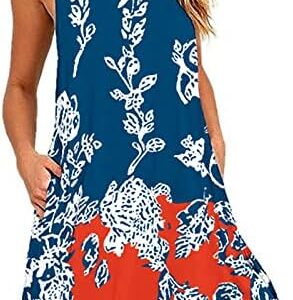 Women's 2023 Summer Cute Floral Flowy Printed Sleeveless Round Neck Knee Length Print Sundress