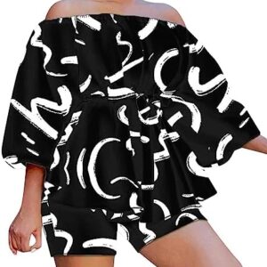 Women's 2023 Summer Casual Loose Wrap Chest Print Top Shirt 3/4 Sleeve Top Shorts Two Piece Set