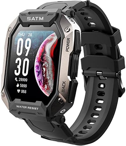 Military Smart Watch for Men Outdoor Tactical Sports Watch 5ATM Waterproof Rugged 1.71 Inch HD Big Screen Fitness Tracker Heart Rate Sleep Monitor Smartwatch Compatible with Android iPhone Samsung