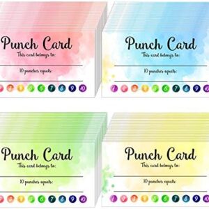 Watercolor Reward Punch Cards Customer Loyalty Cards Incentive Cards Business Card Size for Business, Class, School (100 Pieces)