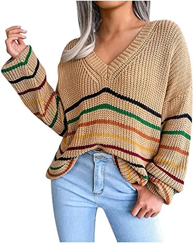 jsarle Women Rainb Striped Sweaters for Fall and Winter Lightweight Crewneck Long Sleeve Knitted Pullover Jumper Tops Outwear - Image 3