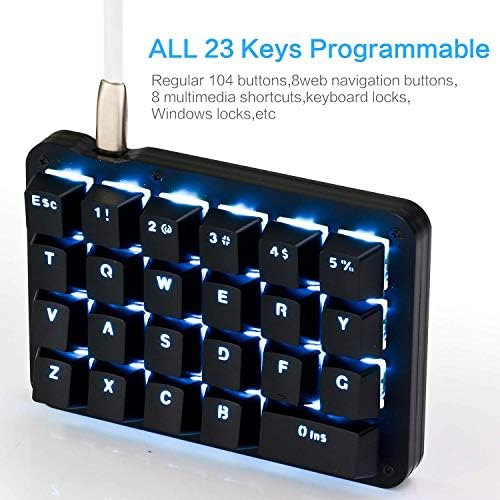 Koolertron One Handed Macro Mechanical Keyboard, Blue LED Backlit Portable Mini One-Handed Mechanical Gaming Keypad 23 Fully Programmable Keys Red Switches (Blue Backlit/Red switches) - Image 3
