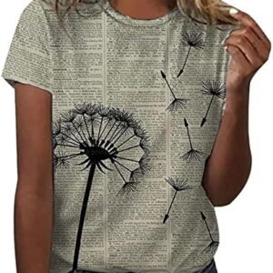 2023 Summer Fashion Tops for Women Dressy Casual Crewneck Short Sleeve T-Shirt Cute Print Loose Fit Blouse Shirts