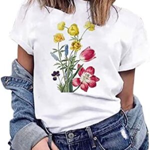 Womens Basic Tops Short Sleeve Tunic 2023 Summer Causal Dressy Shiorts Fashion Plus Size Blouses Elegant Floral Tees