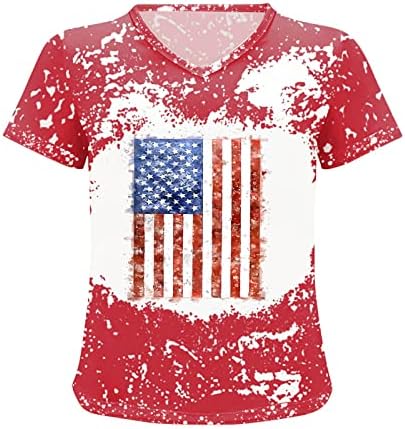 MRGIINRI American Flag Shirts for Women 2023 Patriotic Vintage USA Flag Bleached T-Shirt Short Sleeve 4th of July Tee Tops - Image 5