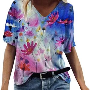 WPNMASNP Womens Summer V Neck Tops 2023 Casual Short Sleeve Tunic Plus Size Elegant Blouses Dressy Trendy Cute Loose Fit Tees
