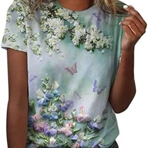 2023 Summer Fashion Tops for Women Dressy Casual Crewneck Short Sleeve T-Shirt Cute Print Loose Fit Blouse Shirts