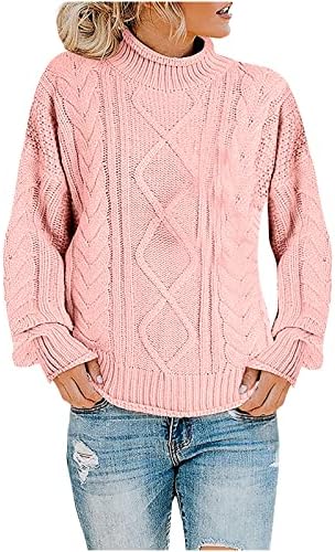 jsarle Winter Turtleneck Cable Knit Sweaters for Women Classic-Fit Lightweight Long Sleeve Pullover Tops Plus Size Outwear