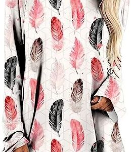 LONKITO Women's 2023 Summer Round Neck Pullover Printed Raglan Sleeves Long Loose Comfy Tunic Tops