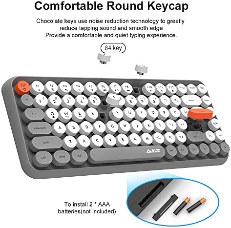 NACODEX 308I Wireless Bluetooth Keyboard with Compact 84 Keys Cute Retro Round Keycaps - Comfortable Ergonomic Typewriter Keyboard Compatible with Android Windows iOS(Grey) - Image 2