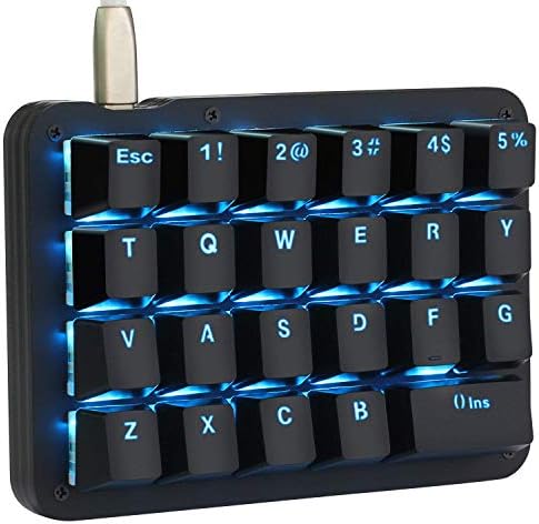 Koolertron One Handed Macro Mechanical Keyboard, Blue LED Backlit Portable Mini One-Handed Mechanical Gaming Keypad 23 Fully Programmable Keys Red Switches (Blue Backlit/Red switches)