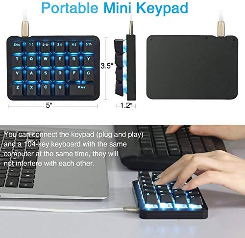Koolertron One Handed Macro Mechanical Keyboard, Blue LED Backlit Portable Mini One-Handed Mechanical Gaming Keypad 23 Fully Programmable Keys Red Switches (Blue Backlit/Red switches) - Image 2