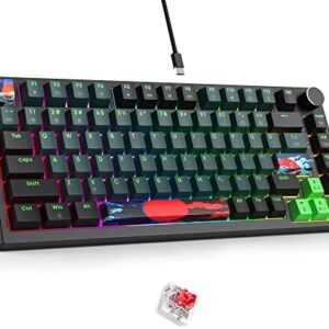 Fogruaden Wired 75% Percent Mechanical Keyboard Hot Swappable, Red Switch, RGB Backlit, 82 Keys TKL Mechanical Keyboard, NKRO Compact Gaming Keyboard, Volume Control Knob (Soundwave)