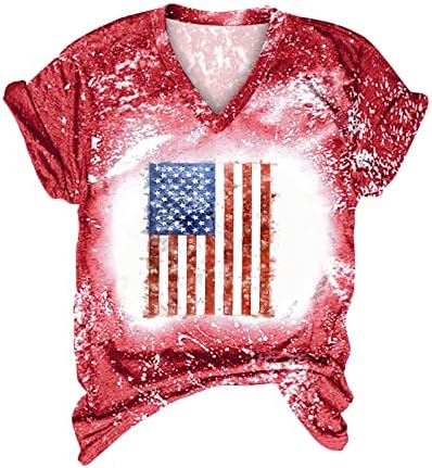 MRGIINRI American Flag Shirts for Women 2023 Patriotic Vintage USA Flag Bleached T-Shirt Short Sleeve 4th of July Tee Tops - Image 4