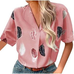 Womens Summer Tops 2023 Casual Dressy Tshirts Short Sleeve Collared Blouses Button Down Fashion Business Tunic Tees