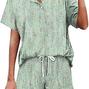 IEPOFG Two Piece Outfits for Women Summer Casual Lounge Sets Button Down Top and Shorts Set Work Wear Sweatsuits with Pockets