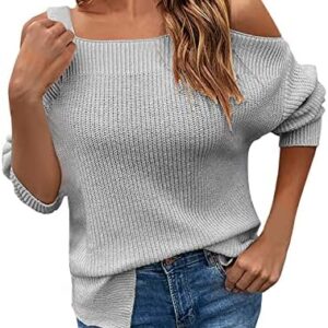 jsarle Sweaters Women Classic-Fit Lightweight Crewneck Off Shoulder Long Sleeve Knitted Pullover Tops Oversize Outwear