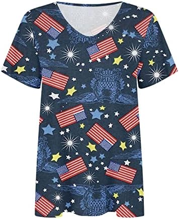 MRGIINRI July 4th Shirts for Womens 2023 Summer Fashion Patriotic Memorial Day Blouse Short Sleeve V Neck American Flag Tops - Image 5