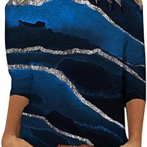 Summer Crew Neck Marble T Shirts for Women Daily Tunic Tops Printed Elbow Sleeve Loose Fit Basic Tee Blouse Blusas