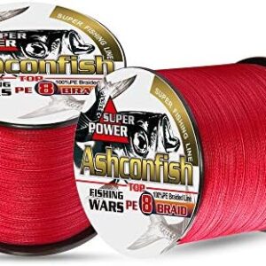 Ashconfish Braided Fishing Line-8 Strands Super Strong PE Fishing Wire-100M/300M/ 500M/1000M/1500M/2000M(109/328/547/1093/1640/2187Yards)-6lb to 300lb-Abrasion Resistant-Zero Stretch-Multiple Colors